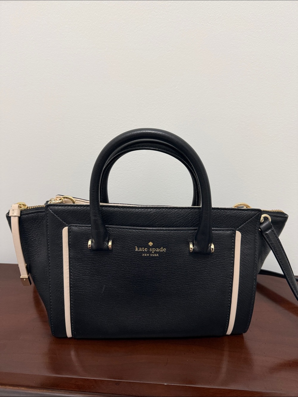 kate spade Black Satchel with Cream Trim and Gold Hardware - Picture 2 of 7